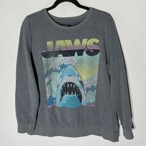 Jaws 80s Grey Colorful Wave Long Sleeve Graphic Crew Neck Sweatshirt L
